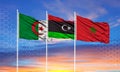 Flag of Morocco, Algeria and Libya. Libya conflict.