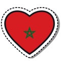 Flag Morocco heart sticker on white background. Vintage vector love badge. Template design element. National day.
