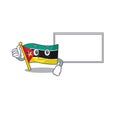 Flag mozambique cute cartoon character Thumbs up with board