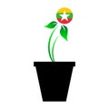 Flag of Myanmar in emoji design growing up as sapling in vase, Buemese emogi tree flag