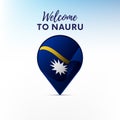 Flag of Nauru in shape of map pointer or marker. Welcome to Nauru. Vector illustration. Royalty Free Stock Photo