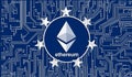 flag of Naval jack of the Confederate states of America, USA and ethereum coin, Integrated Circuit Board pattern. Ethereum Stock