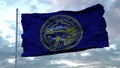 Flag of Nebraska waving in the wind against deep beautiful clouds sky. 3d rendering Royalty Free Stock Photo