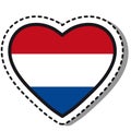 Flag Netherlands heart sticker on white background. Vintage vector love badge. Template design element. National day. Travel sign Royalty Free Stock Photo