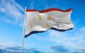 flag of New Orleans, Louisiana at cloudy sky background on sunset, panoramic view. Patriotic concept about Albuquerque, New Mexico Royalty Free Stock Photo