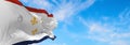 flag of New Orleans, Louisiana at cloudy sky background on sunset, panoramic view. Patriotic concept about New Orleans, Louisiana Royalty Free Stock Photo