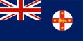 Flag of New South Wales, NSW Commonwealth of Australia white disc with the cross of St George, golden lion passant guardant in