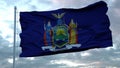 Flag of New York waving in the wind against deep beautiful clouds sky. 3d rendering