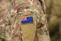 Flag of New Zealand on soldiers arm collage