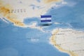 The Flag of nicaragua in the world map Royalty Free Stock Photo