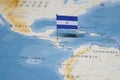 The Flag of nicaragua in the world map Royalty Free Stock Photo