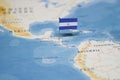 The Flag of nicaragua in the world map Royalty Free Stock Photo