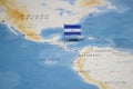 The Flag of nicaragua in the world map Royalty Free Stock Photo