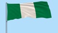 Flag of Nigeria on a flagpole fluttering in the wind on a transparent blue background, 3d rendering, PNG format with ALPHA transpa