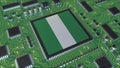Flag of Nigeria on the operating chipset. Nigerian information technology or hardware development related conceptual 3D