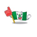 Flag norfolk island mascot cartoon style holding a Foam finger