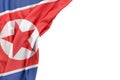 Flag of North Korea in the corner on white background. Isolated. 3D Rendering