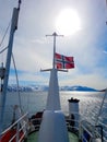 Flag of norway on Expedition on ship and boat in Svalbard norway landscape ice nature of the glacier mountains of Spitsbergen Royalty Free Stock Photo