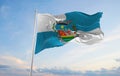 flag of Nova Iguacu , Brazil at cloudy sky background on sunset, panoramic view. Brazilian travel and patriot concept. copy space