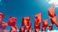 Flag Occitania - France against the sky, flags hanging vertically