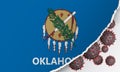 Flag of Oklahoma state with outbreak viruses deadly coronavirus COVID-19. Banner with the spread of Coronavirus against background