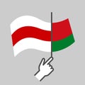 Flag old to new. Protests in Belarus. Change of an authoritarian dictatorial regime. Democracy. New Belarus. Red white flag. T