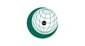 Flag of Organisation of Islamic Cooperation, Organisation of the Islamic Conference, OIC, green shade and globe, with the Kaaba at