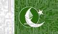 flag of Pakistan and ethereum coin, Integrated Circuit Board pattern. Ethereum Stock Growth. Conceptual image for investors in