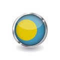 Flag of palau, button with metal frame and shadow. palau flag vector icon, badge with glossy effect and metallic border. Realistic