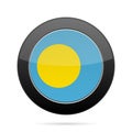 Flag of Palau. Shiny black round button.