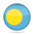 Flag of Palau. Shiny round button.