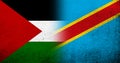 Flag of Palestine and The Democratic Republic of the Congo national flag. Grunge background