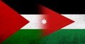 Flag of Palestine and The Hashemite Kingdom of Jordan National flag. Grunge background