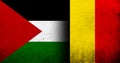 Flag of Palestine and Kingdom of Belgium National flag. Grunge background