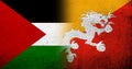 Flag of Palestine and Kingdom of Bhutan National flag. Grunge background