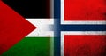 Flag of Palestine and The Kingdom of Norway national flag. Grunge background