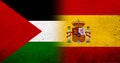 Flag of Palestine and Kingdom of Spain National flag. Grunge background