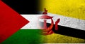 Flag of Palestine and the Nation of Brunei, the Abode of Peace National flag. Grunge background
