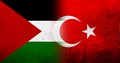 Flag of Palestine and National flag of Turkey Grunge background