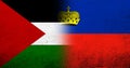 Flag of Palestine and The Principality of Liechtenstein National flag. Grunge background