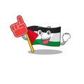 Flag palestine Scroll mascot cartoon style with Foam finger