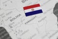 The flag of Paraguay placed on Paraguay map of world map Royalty Free Stock Photo