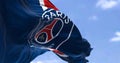 The flag of Paris Saint Germain football club waving in the wind