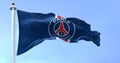 The flag of Paris Saint Germain football club waving in the wind