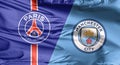 A flag with Paris Saint German vs Manchester City match of champions league