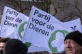 Flag From The Partij Van De Dieren At The Niet Mijn Schuld Demonstration At Amsterdam The Netherlands 5-2-2022