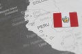 The flag of Peru placed on Peru map of world map