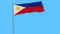 Flag of Philippines in peacetime on the flagpole fluttering in the wind on pure blue background, , 3d rendering
