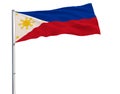 Flag of Philippines in peacetime on the flagpole fluttering in the wind on pure whitee background.