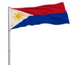 Flag of Philippines in wartime on the flagpole fluttering in the wind on white background, 3d rendering.